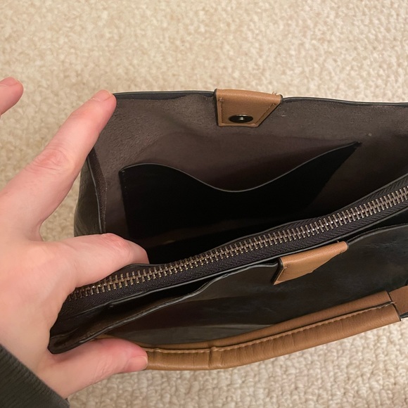 Nicole Miller Black Purse with Brown Handle and Zip Top with Multiple Pockets - Picture 7 of 10